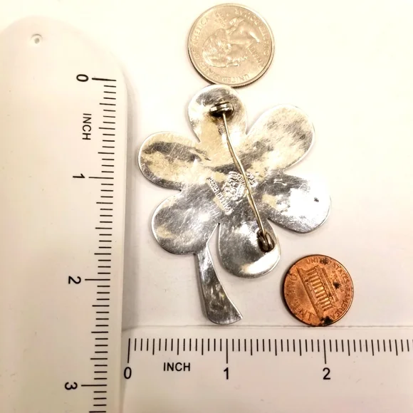 🔻REDUCED❣Los Ballesteros Vintage Silver Abalone Clover Brooch Hand Crafted Rare